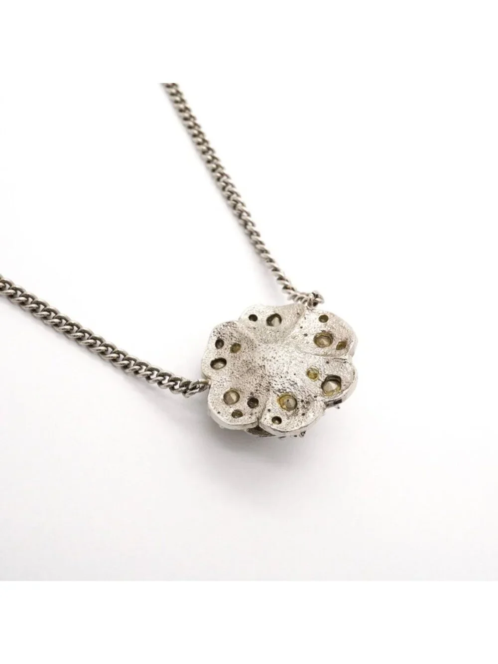 Chanel Necklace CC Logo Camellia Metal Rhinestone Silver